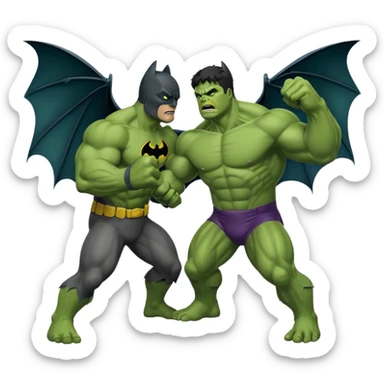 Bat man and hulk fighting sticker
