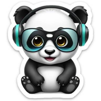 cute baby Panda with headphones and cool eyeglases sticker