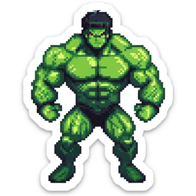 Hulk superhero, green muscular character in action pose sticker