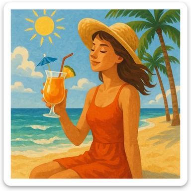 take this picture of a woman and make it  beach photo with drink sticker