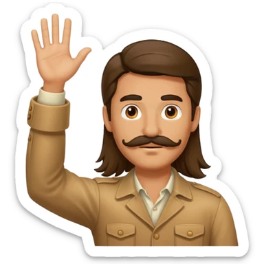 guy with a mustache and long hair raising his hand sticker