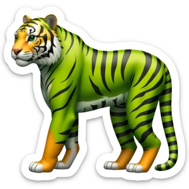 green tiger with black stripes, full body, on all fours, muscular sticker