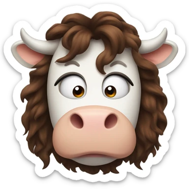 Evil cow with long brown human hair sticker