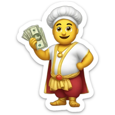 genie holding the big stack of money sticker