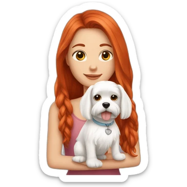 Red-haired girl with Maltese dog sticker