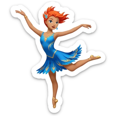 lyrical dancer with blue dress firebird leap arms and one leg extended sticker