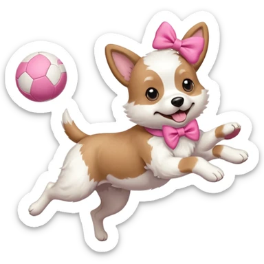 girly dog with a pink bow jumping in the air to catch a ball sticker