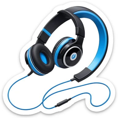 A 3/4 view of a pair of Black and blue and white headphones sticker