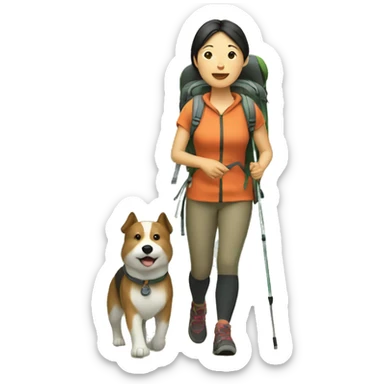 asian woman hiking with dog sticker