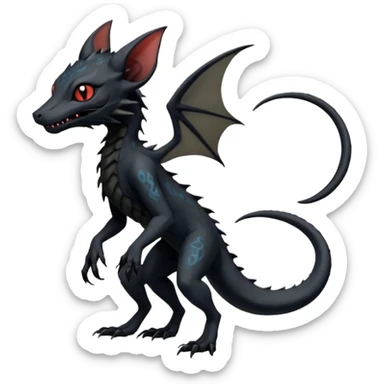 Futuristic Black Dark Abyssal Ethereal Modern Amaura-Salandit-Bayleaf-Abyss-Lykoi-Fakémon-creature-hybrid Full Body sticker