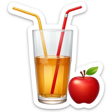 Apple juice in large glass with starw and apple at the side  sticker