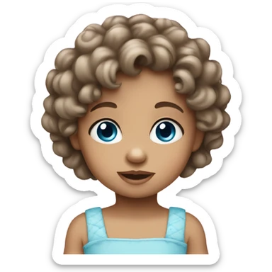 Little baby girl brunette with curly long hair and blue eyes sticker