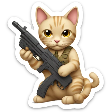 Beige Cat with toy gun sticker
