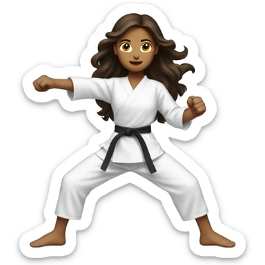 Girl doing power karate stance with long wavy brunette hair sticker