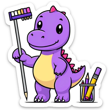 Purple dinosaur with art supplies  sticker