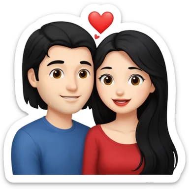 a handsome man with black hair tries to kiss a cute woman who has long black hair sticker