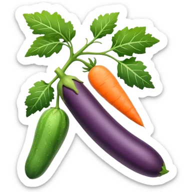 eggplant, cucumber, big carrot, on a branch sticker