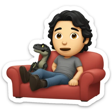 Adam driver in couch with baby black T. rex  watching a movie  sticker