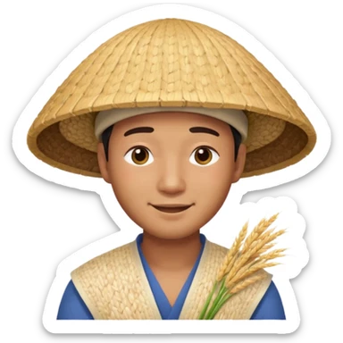 Asian guy with a rice hat, eyes more closed sticker