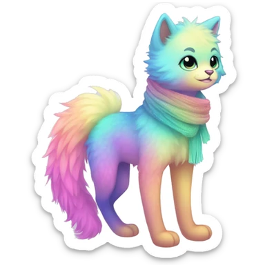 Edgy Kawaii cute gorgeous colorful sparkly bright light pastel gradient fantasy ethereal fluffy fursona animal creature with a cute scarf full body sticker