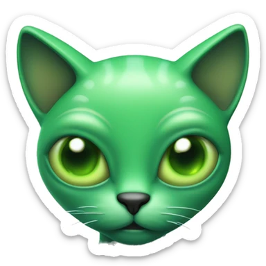 green cat alien with 4 eyes and 3 whiskers on each side sticker