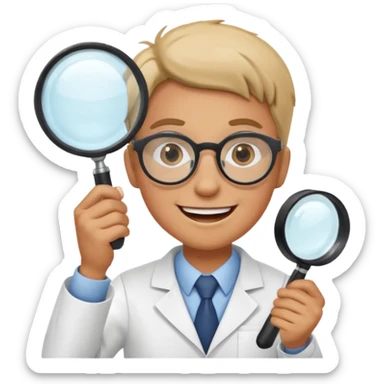 curious energized scientist lookin at something with a magnifier glass
more dinamic emoji  sticker
