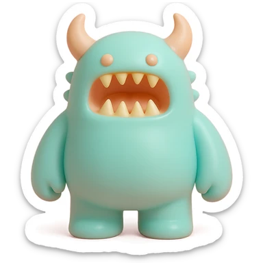 scary monster with horns and sharp teeth, detailed sticker
