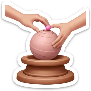 one hand throwing a pink ball of clay onto a pottery wheel sticker