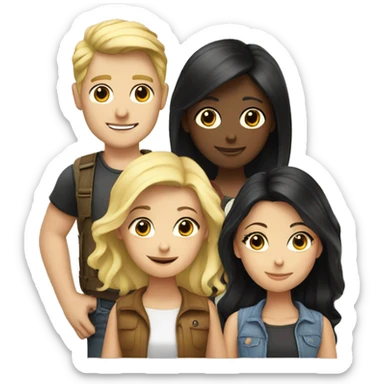 three friends: a blond guy, a blonde girl and a girl with black hair sticker