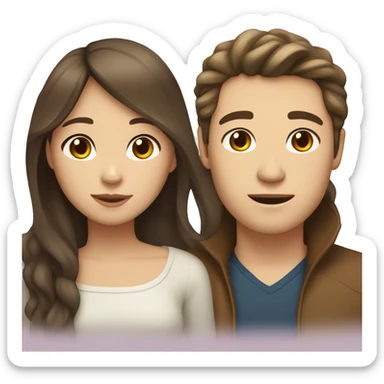 brown haired asian girl with straight hair and brown haired white guy with wavy hair sticker