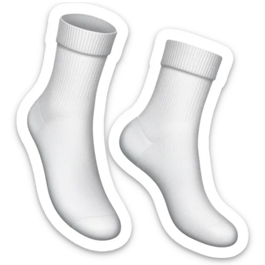 bottom view of two feet wearing white socks, showing soles sticker