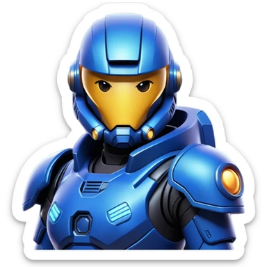 Clash of Clans aesthetic: Cinematic heroic Terran Marine Hero close up Emoji, rendered in a 3D vector-style similar to standard emojis with minimal shading and bold, simplified shapes. A compact, heroic isometric figure clad in futuristic power armor with signature energy accents, softly glowing with a cosmic battle charm. Simplified yet unmistakably iconic, highly detailed and consistent, glowing with a soft radiant shine and high gloss. Stylized with a touch of interstellar valor and a soft glowing outline, capturing the essence of an elite space warrior with a friendly, playful manner! sticker