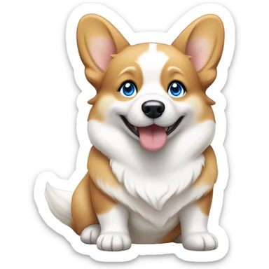 tan and white corgi with bright blue eyes sitting sticker