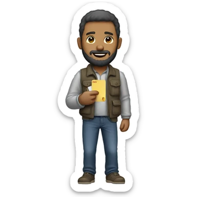 “Emoji of a person with simple, rugged clothes, a beard, holding a small card reader.” sticker