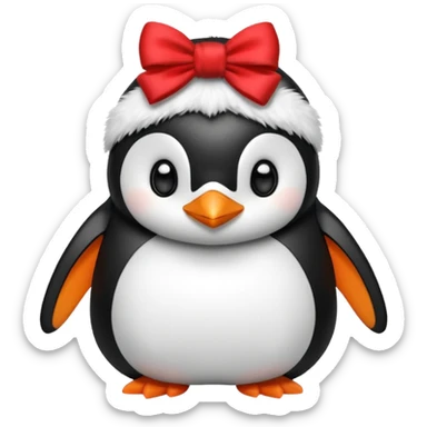 A penguin with a bow next to his head sticker