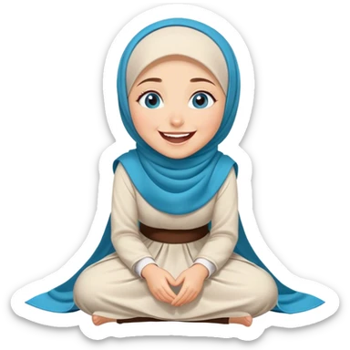 Turkish beautiful finish Konya girl blue eyes with hijab and islamic dress she’s Rolling on the Floor Laughing  sticker