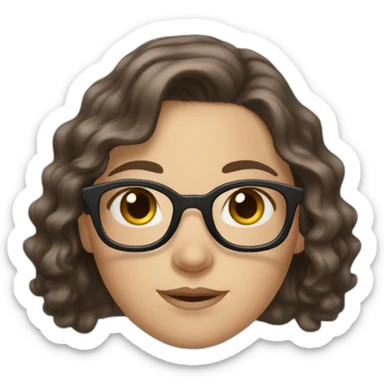 White Girl with wavy dark brown long hair, brown eyes and glasses sticker