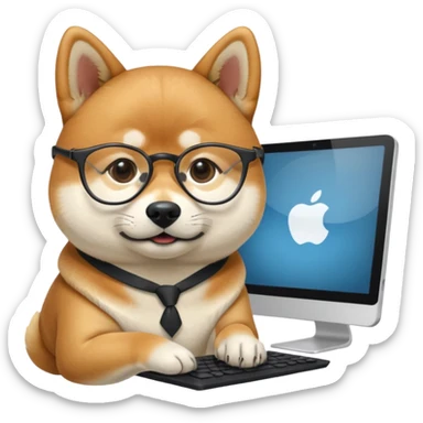 shiba inu with eye glasses and computer creative sticker