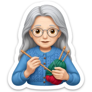 elderly women  working knitting in long hair sticker