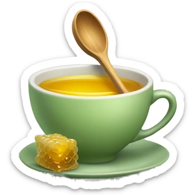 Sage green tea cup with spoon and honey sticker