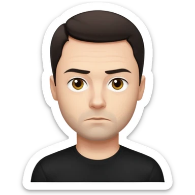 Oliver Riedel, serious face, short dark hair, black t-shirt sticker