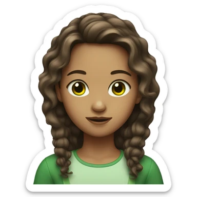 A girl with brown wavy middle-parted hair with GREEN eyes sticker