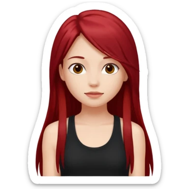 a pretty bratz fair girl with long dark red straight hair, wearing a black tank top sticker