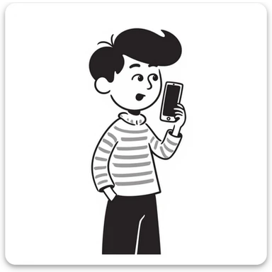 a boy taking a selfie awkwardly, hand drawn doodle style sticker