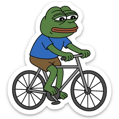 create a pepe riding bike, white background sticker