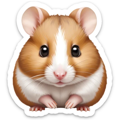 Cinematic Noble Brown and White Banded Hamster Portrait Emoji, Poised and regal, with a tiny, compact build and a uniquely patterned fur of warm brown and crisp white bands, deep-set soulful dark eyes, Simplified yet sharp and sophisticated features, highly detailed, glowing with a soft, dignified glow, high shine, intelligent and charming, stylized with an air of distinctive elegance, focused and attentive, soft glowing outline, capturing the essence of a watchful and confident rodent, so majestic it feels as though it could scurry out of the screen with effortless authority! sticker