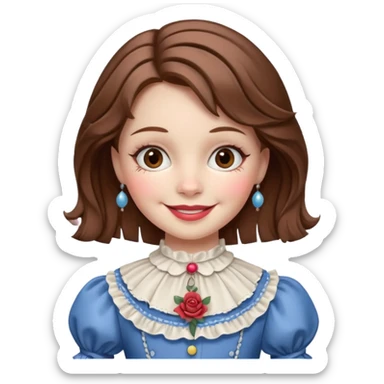 A marionette which is a girl with a brown hair and a beautiful smile sticker