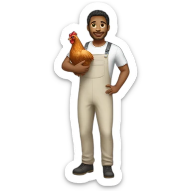 Man in a jumpsuit holding a chicken sticker