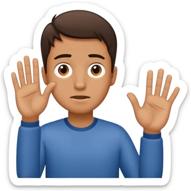 Confused guy with a 6 above his left hand and a 7 above his right hand sticker