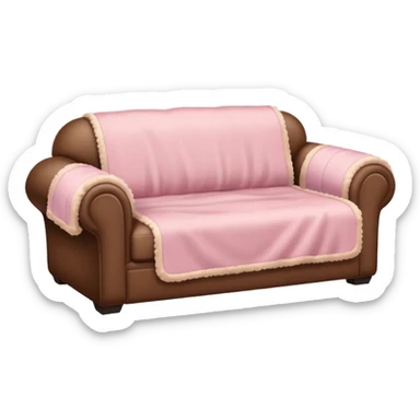 Brown soft sofa with a soft pink blanket on top of it sticker